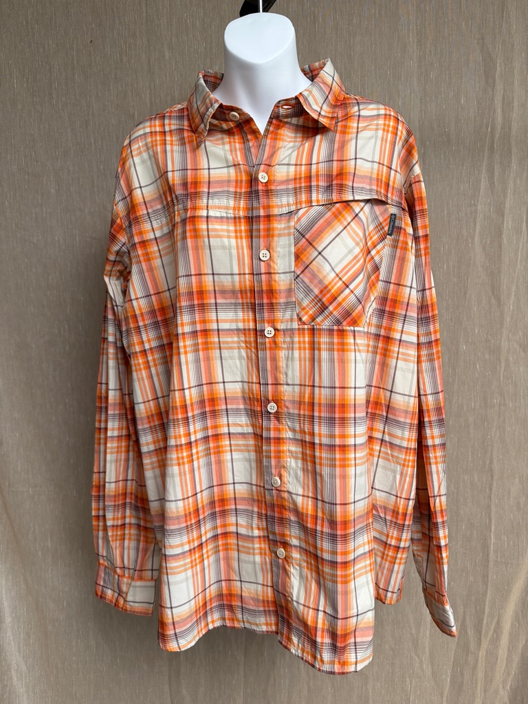 Men's Insect Blocker Plaid Button-Down Shirt In Orange And Cream